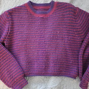 Cider Purple and Pink Crew Neck Sweater with Ribbed Knit